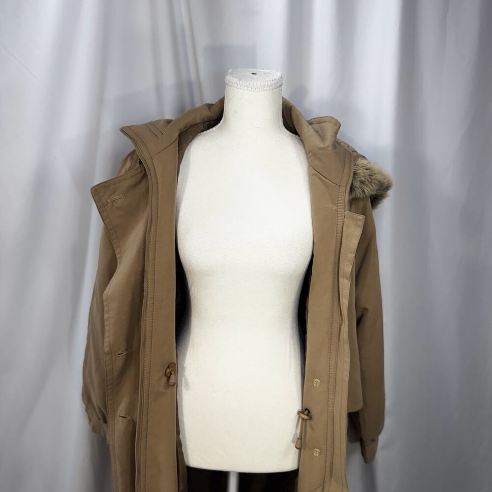 Vintage Camel Maxi Hooded Parka Fur Trim Insulated Winter Coat Made England XL - Picture 8 of 16